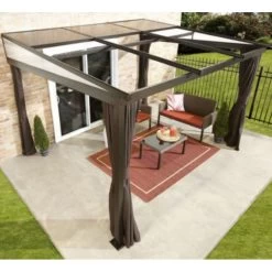Tonnelle Adossée Budapest 364x288cm En Aluminium Avec Toit Rétractable - SOJAG